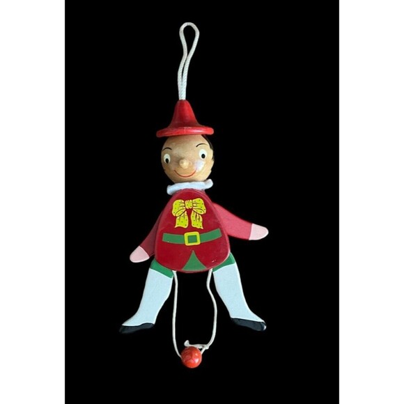 Vintage Sevi Italy Wooden Pinocchio Jumping Jack Pull String Toy 7- 1/2" - Picture 2 of 3